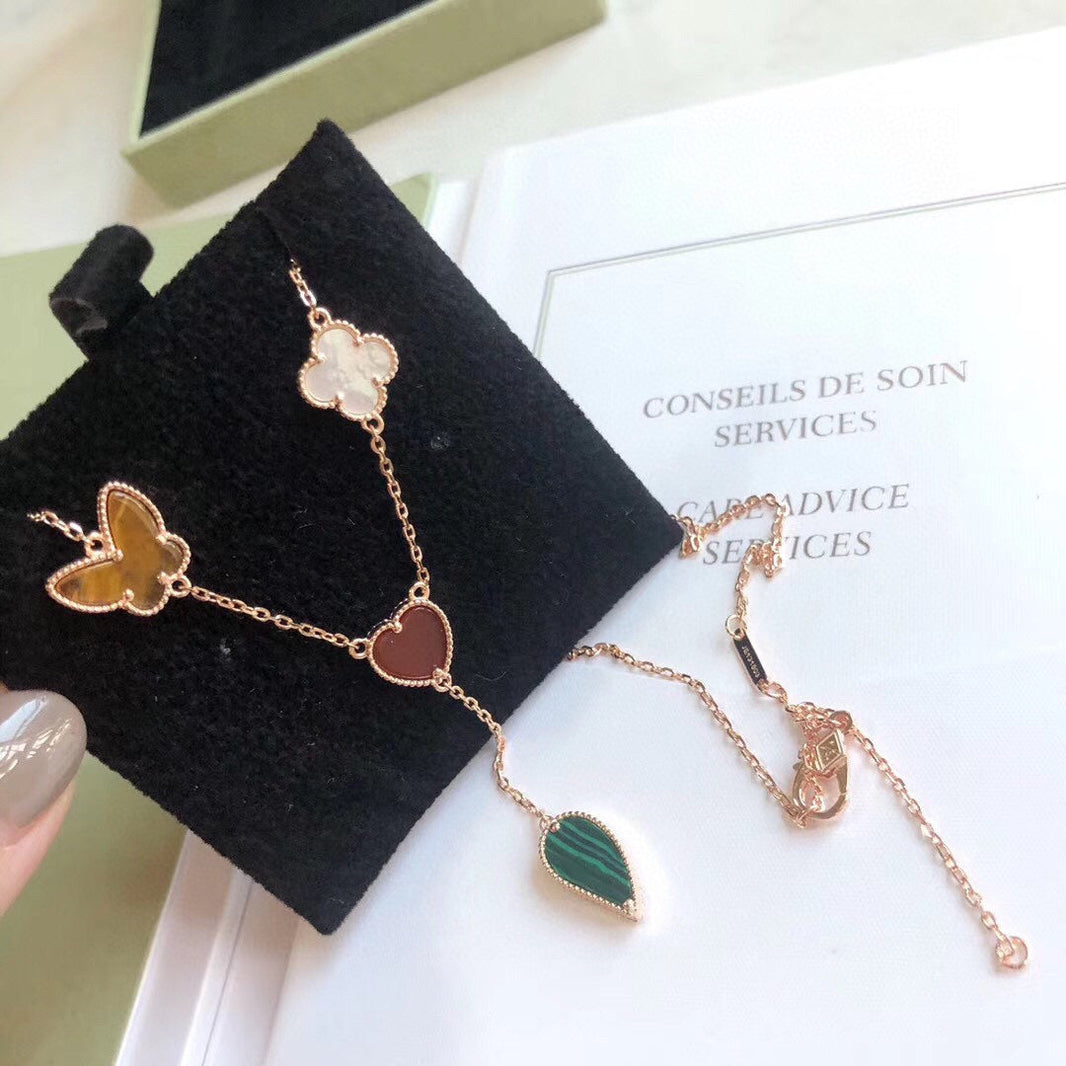[LUXE NOBLE]LUCKY SPRING 4 MOTIFS ROSE GOLD NECKLACE