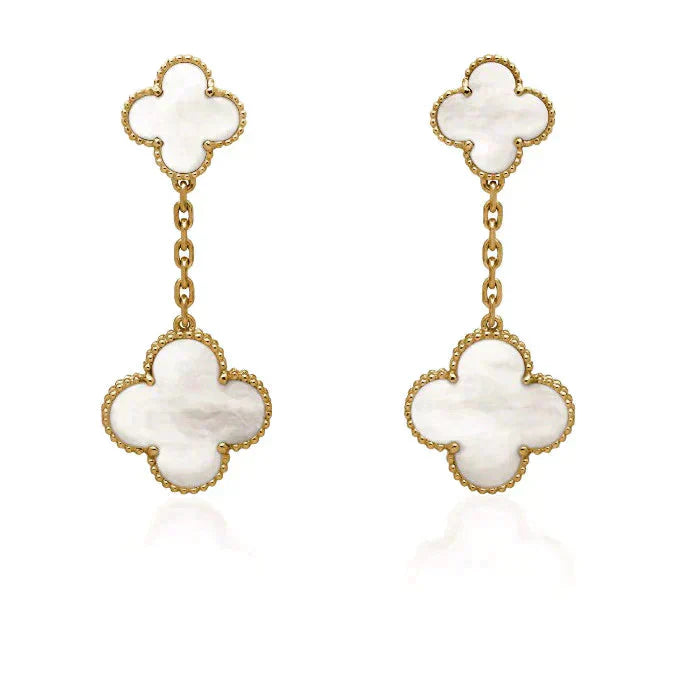 [LUXE NOBLE]CLOVER 2 MOTIF WHITE MOP EARRINGS